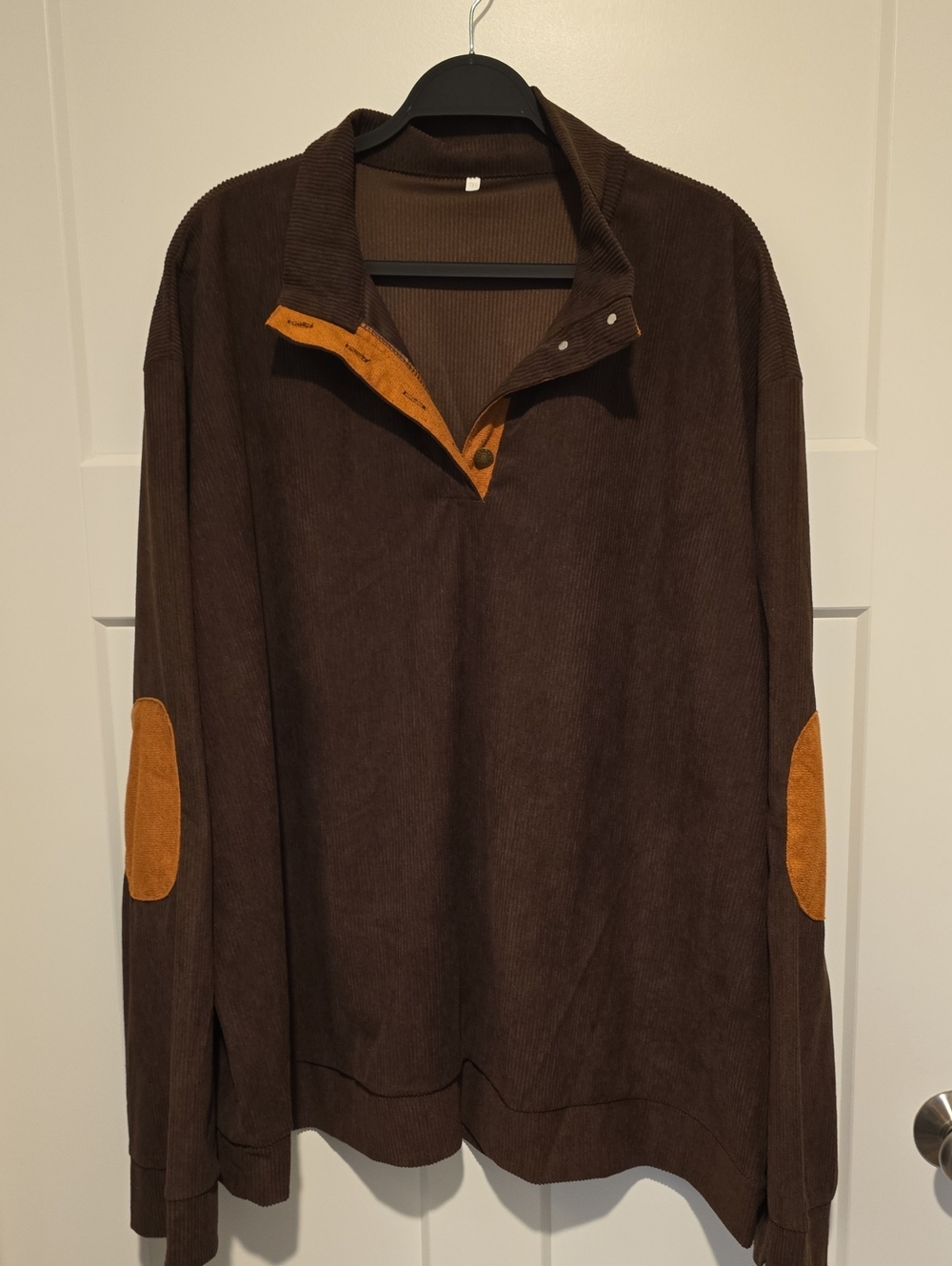 Corduroy Pullover with Suede Elbow Patches - Brown & Tan